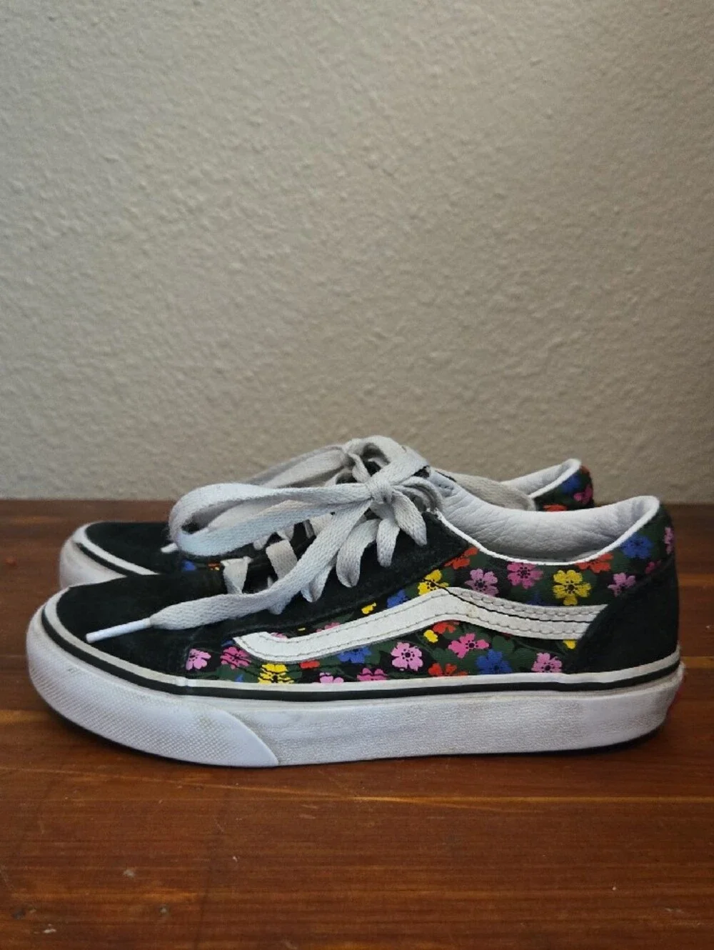 Vans Kids Black Floral Old Skool Sneakers with White Stripe